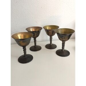 Vintage Valero EPB Spain Silver Plated Brass Goblets Set of 4 Twisted Stem